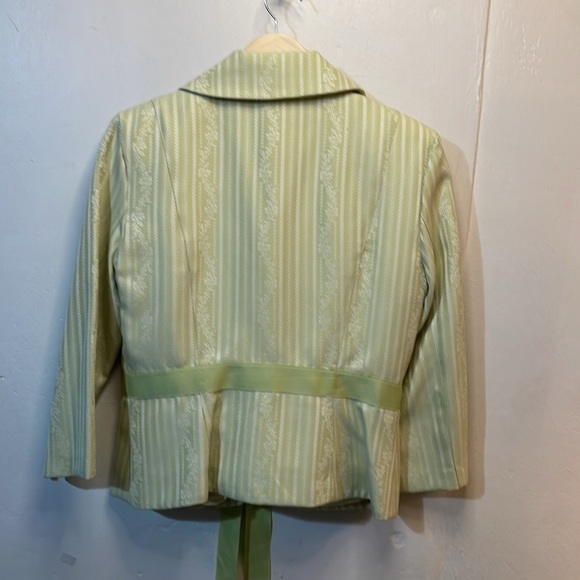 Zinc-Light Green Spring Jacket 3/4 Sleeves Fabric Buttons Ribbon Belt-L-#0087 - Picture 4 of 13